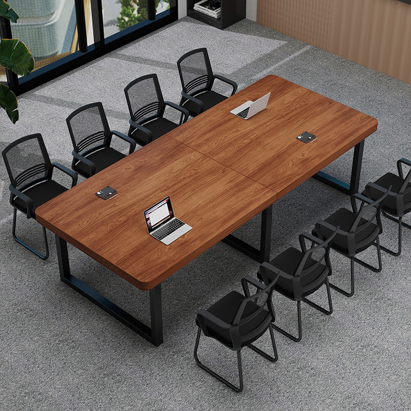 Walnut Simple Office Conference Table with Wear Resistant Rectangular Top for Seats 12+ with Manufactured Wood