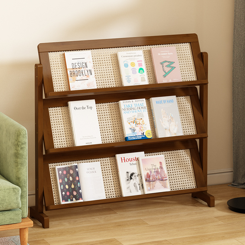 Cocoa Bamboo Magazine Rack, Modern Style with Shelves, 15 in & Above Length, 10 in & Above Height, Unattached