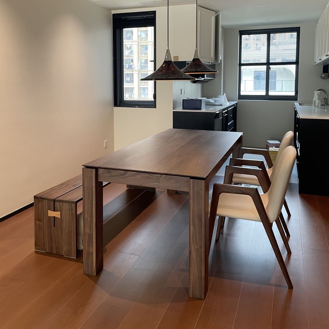 Walnut Minimalist Office Conference Table with Wear Resistant Rectangular Top for 6-person Seat/Seats 8/Seats 4 in Solid Wood