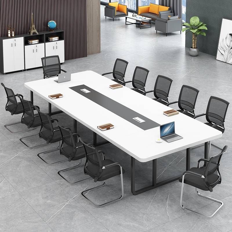 White Simple Office Conference Table, Crack-Resistant Rectangular Top, Seats 12+/Seats 8/12-person Seat, Manufactured Wood