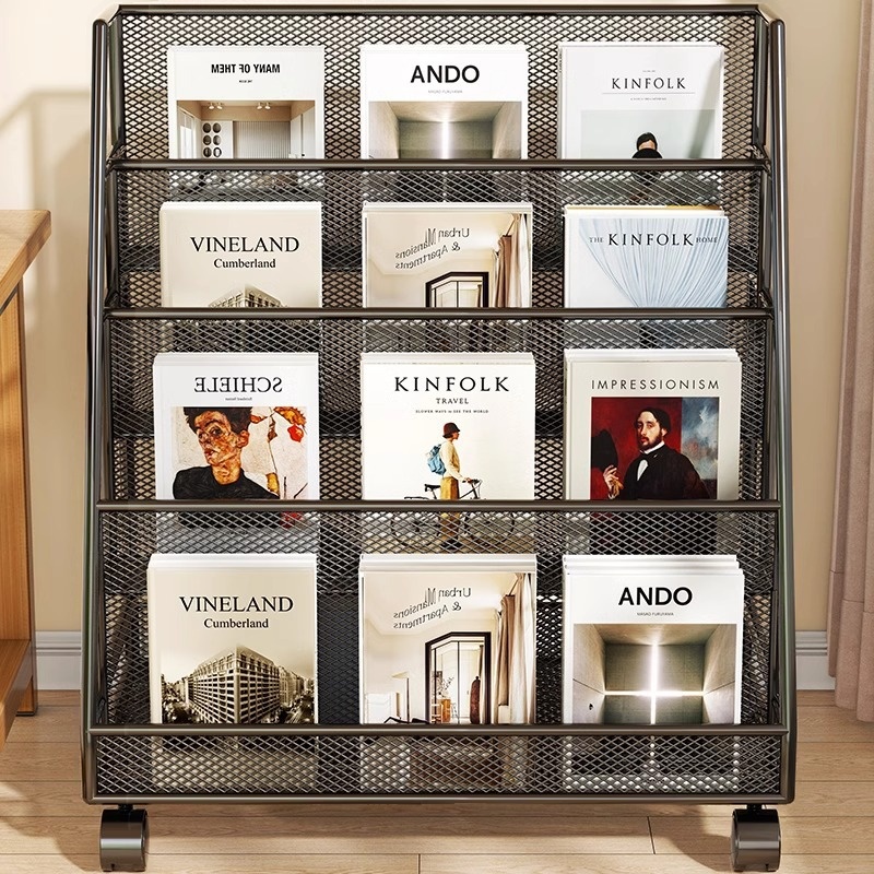 Modern Metal Magazine Rack with Divider and Shelves, 15 in & Above Length, 10 in & Above Height