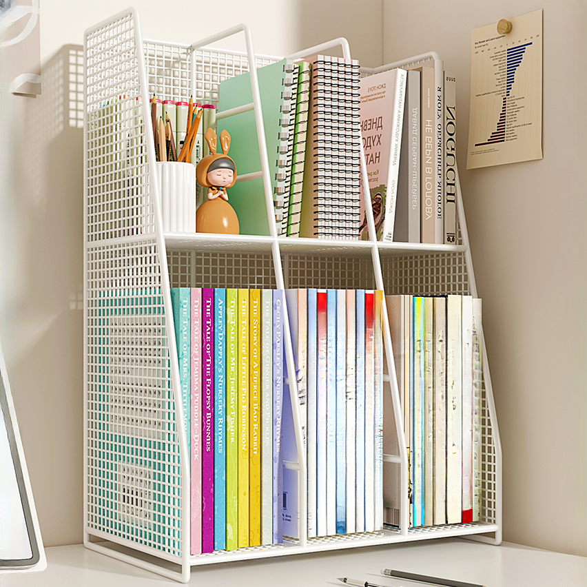 Modern/Lavish Metal Magazine Rack with Shelves and Divider, Length 11 To 15 in/15 in & Above, Height 10 in & Above/7 To 9.9 in