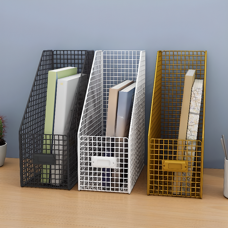 Modern/Lavish Metal Magazine Rack, Length Options, 10 in & Above Height, with Shelves and Divider