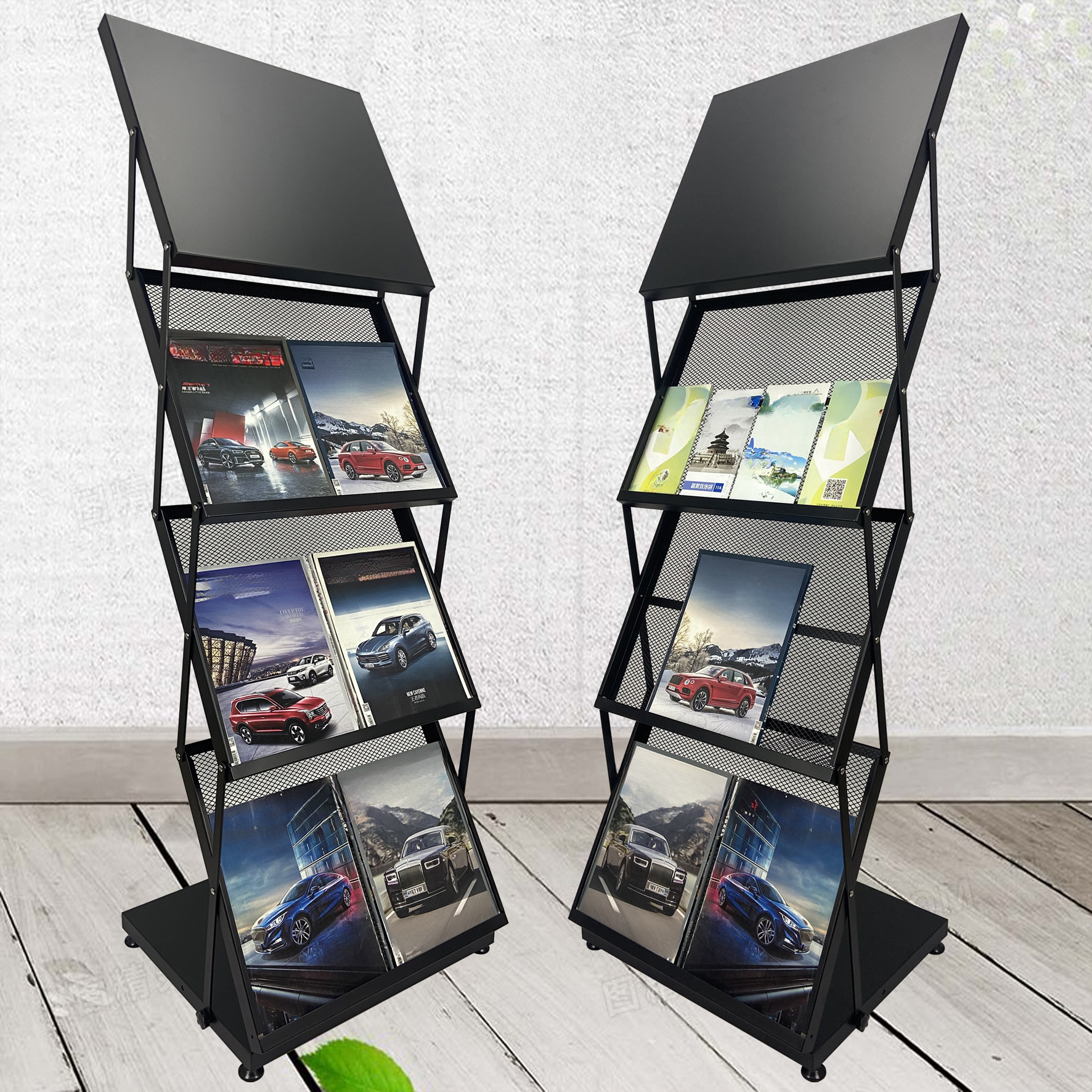 Modern Ink Metal Magazine Rack with Shelves, Foldable Design, 15 in & Above Length, 10 in & Above Height