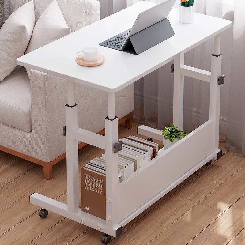 Casual Composite Wood Laptop Cart with Adaptable Height, Swivel Wheels, and Shelves
