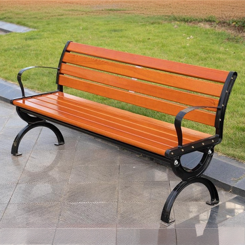 Old School Outdoor Bench with Engineered Wood in Sepia, Back, and Curved Arm