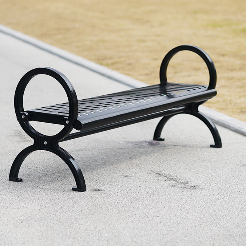 Simple Outdoor Bench with Black Alloy, Curved Arm, and Curved Seat