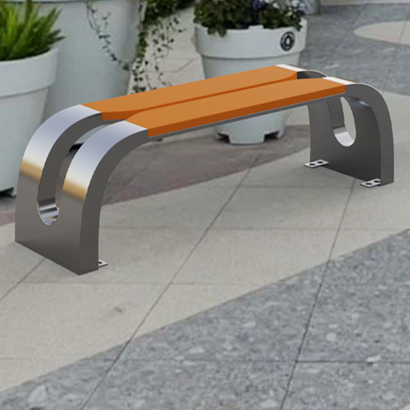 Simple Outdoor Bench in Yellow/Sepia with Stainless Steel Frame
