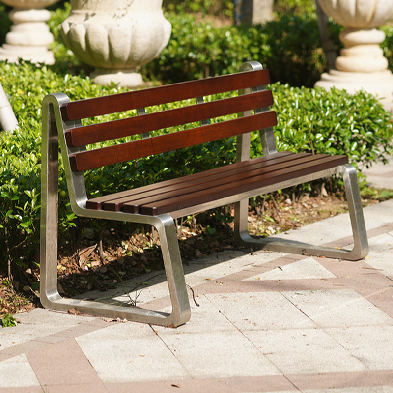 Simple Outdoor Bench in Sepia with Stainless Steel Frame