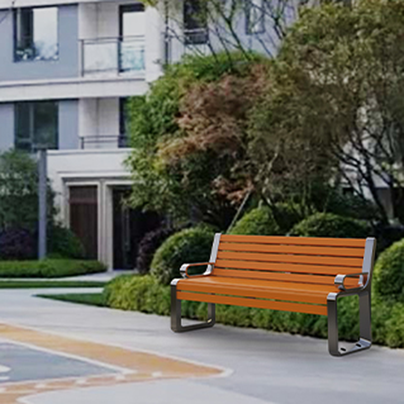 Retro Outdoor Bench with Engineered Wood in Sepia, Back and Curved Arm