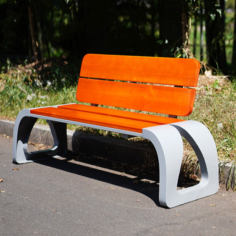 Simple Outdoor Bench with Engineered Wood in Yellow/Sepia/Orange and Back