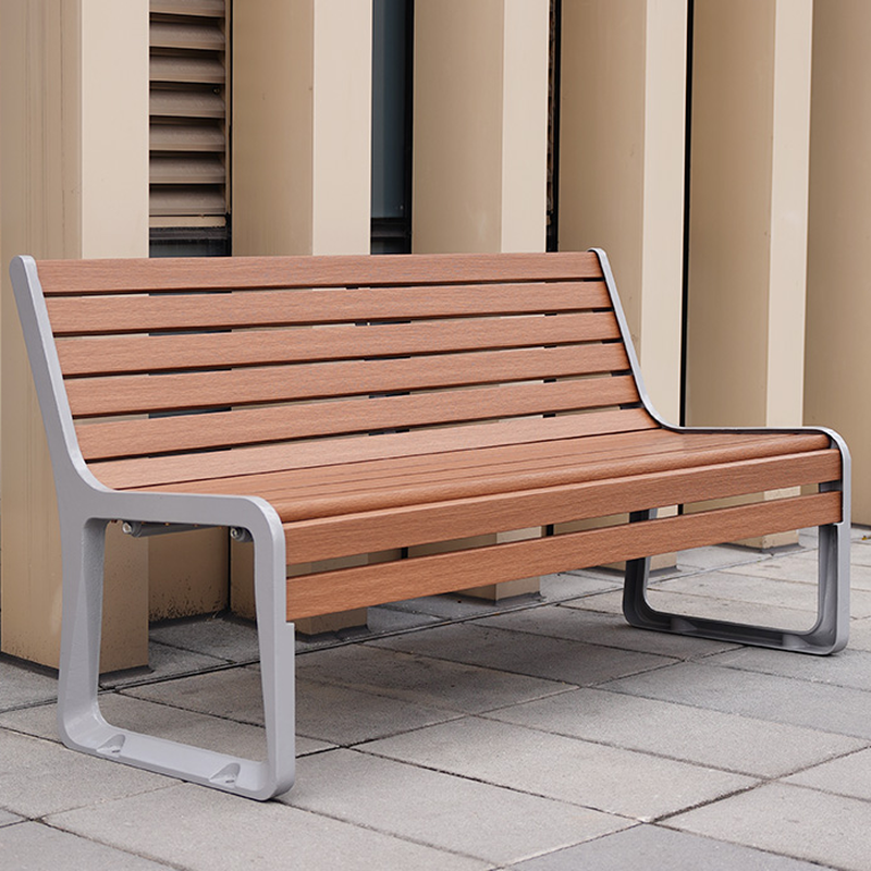 Retro Tan Engineered Wood Outdoor Bench with Back and Curved Seat