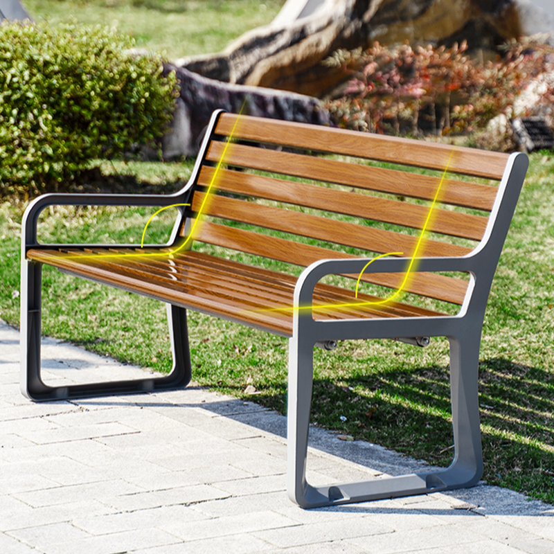 Simple Sepia Alloy Outdoor Bench with Back and Curved Arm