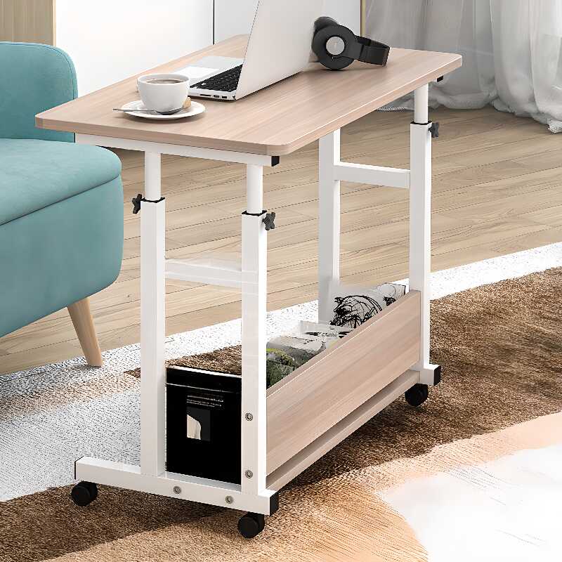 Casual Composite Wood Laptop Cart with Adaptable Height, Swivel Wheels, Stand Vertical Installation, and Tilt