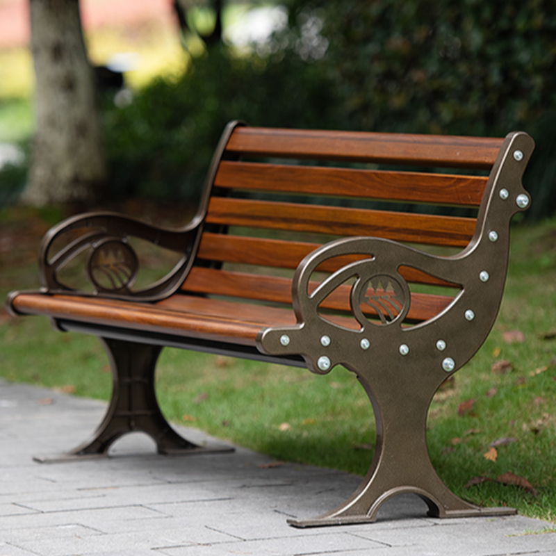 Simple Outdoor Bench with Engineered Wood/Aluminum in Sepia, Back, and Curved Arm