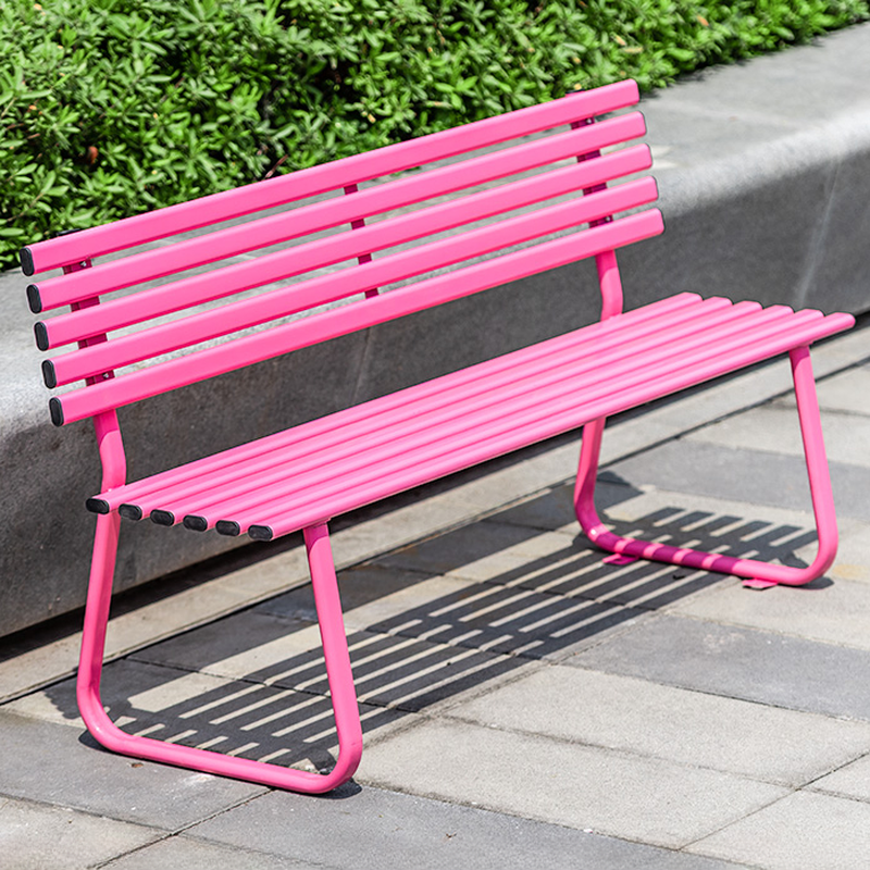 Simple White/Green/Orange Steel Outdoor Bench with Back