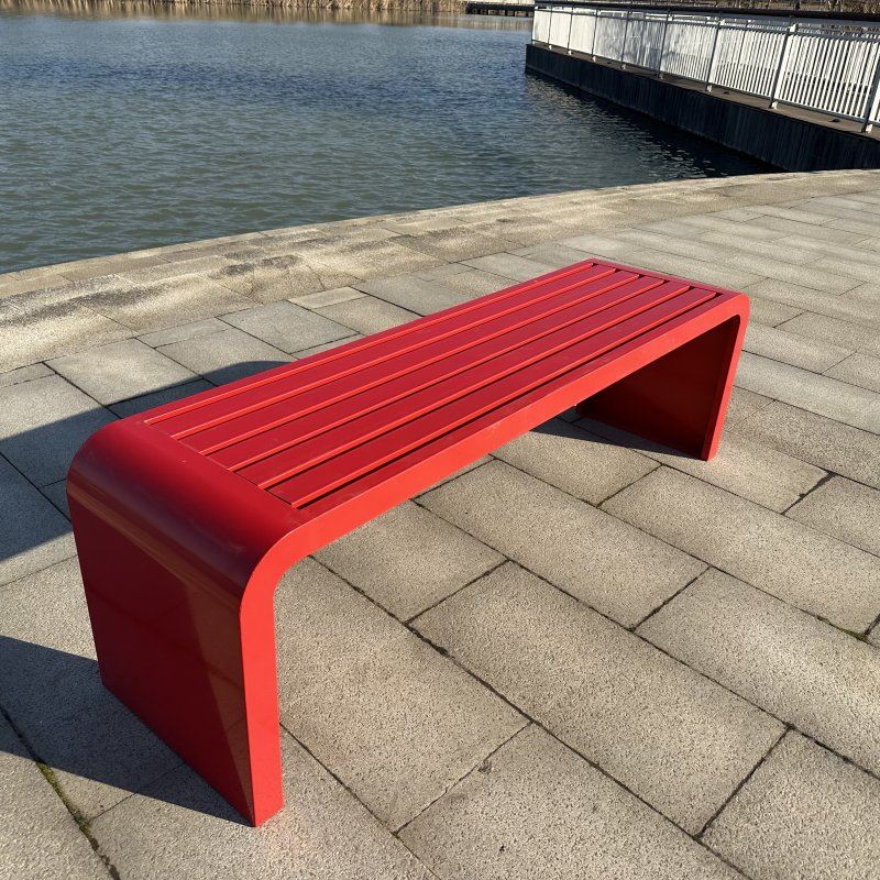Simple Picnic Bench in Stainless Steel with Magenta/Azure/Orange Finish