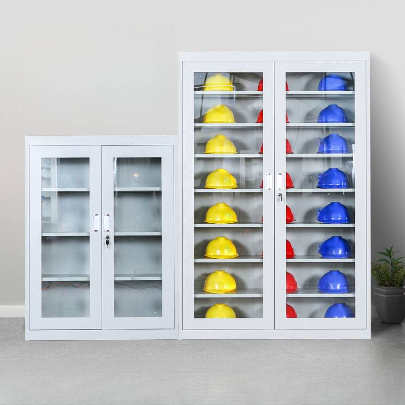 Light Gray Modish Steel Employee Lockers with Key Lock, Clear Doors, Lockable, and Locker Base