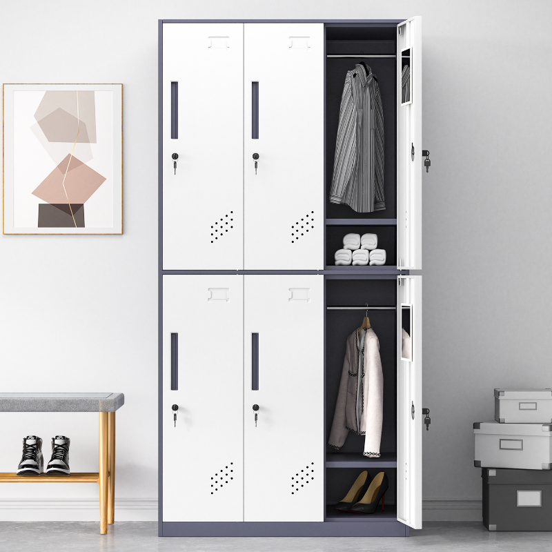 2-tier 6 Compartments/4 Compartments Ventilated Mirroring Gym & Locker Room Lockers with Key & Shoe Storage