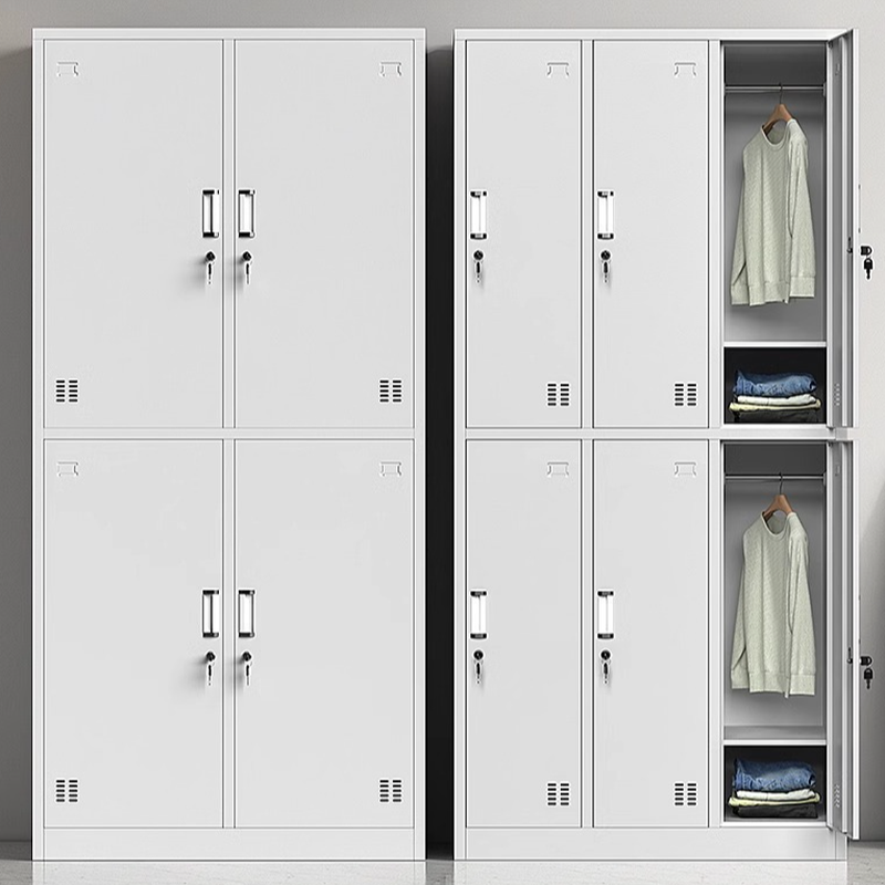 Light Gray Modish Gym & Locker Room Lockers with Shoe Storage, Key Lock, Louvered Doors, 10 or More Compartments, 3-Wide
