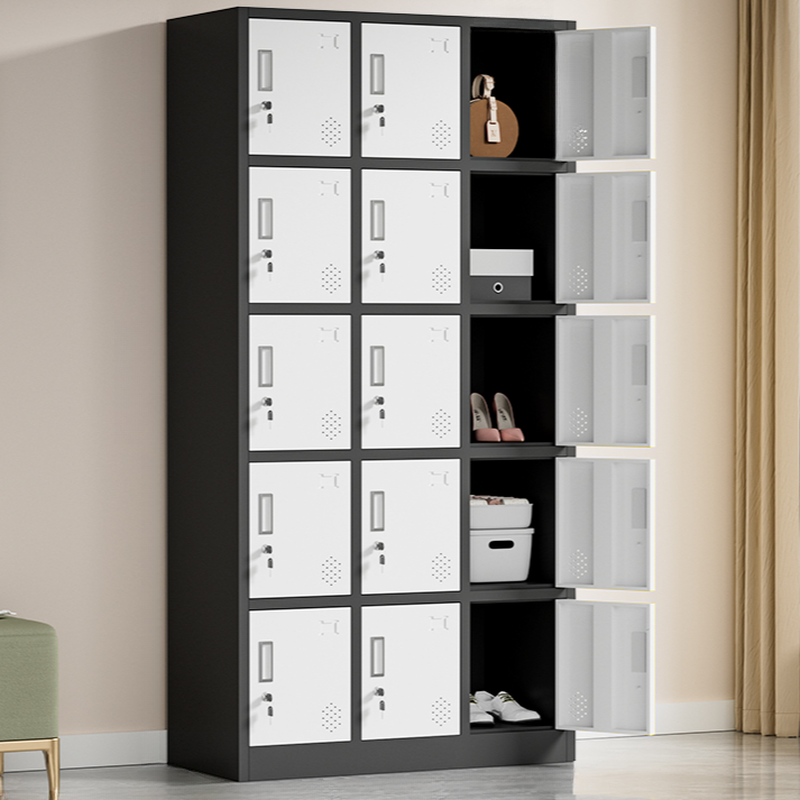Iron Employee Lockers with Installation Required and Partial Assembly, Featuring Shoe Storage, Ventilated Doors, 3-Wide Compartments, and Lock