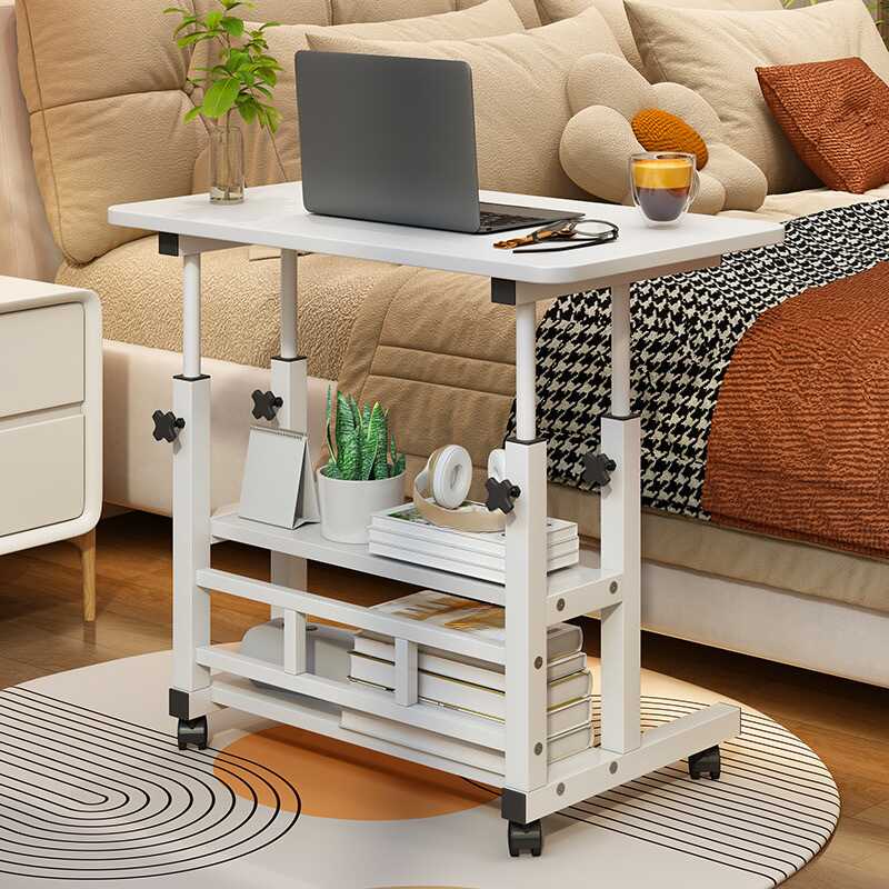 Casual Composite Wood Laptop Cart with Adaptable Height, Swivel Wheels, Shelves, and Stand Vertical Installation