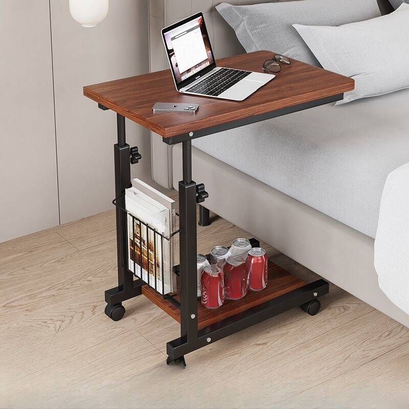 Casual Composite Wood Laptop Cart with Lifting Airlift, Swivel Wheels, and Convenient Shelves