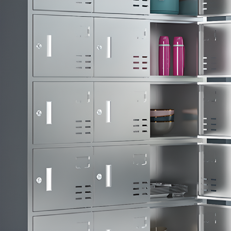Metallic Stainless Steel Employee Lockers with Installation Required and Partial Assembly, Featuring Louvered Doors and 5-Wide Compartments