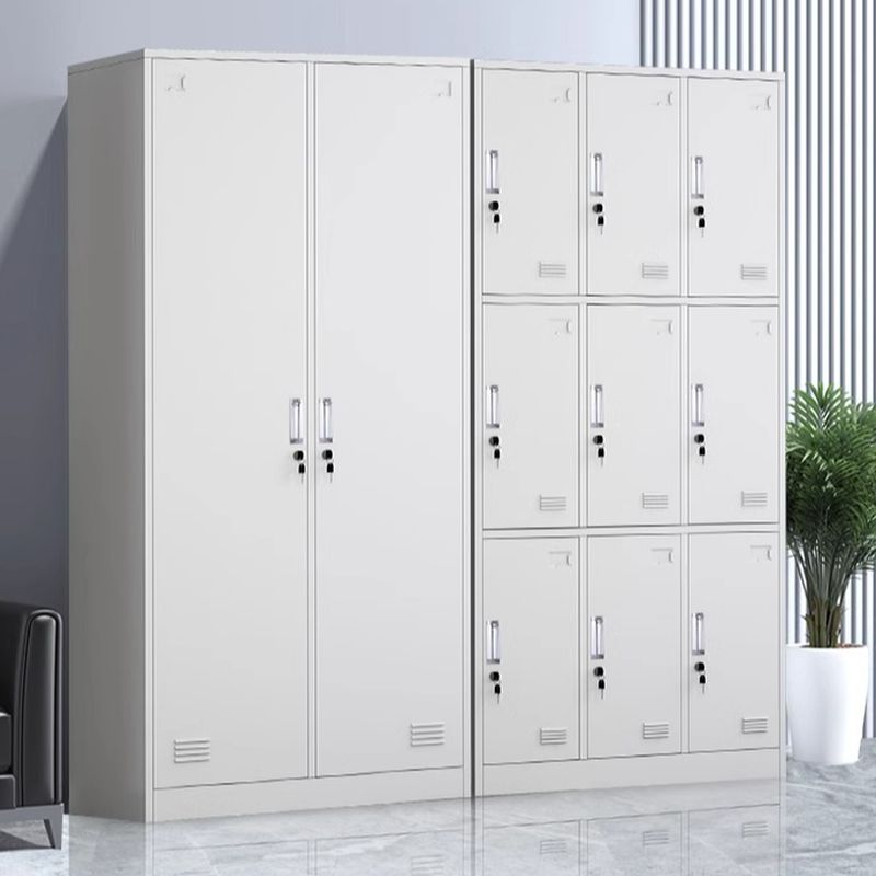 Light Gray 5-tier/4-layer Gym & Locker Room Lockers with Installation Required, Partial Assembly, Key Locking Mechanism, Louvered Doors, and 3-Wide/2-Wide Compartments