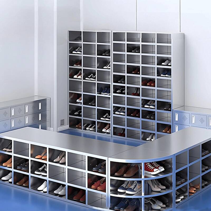Metallic Modish Stainless Steel Employee Lockers with Shoe Storage, Open Face Doors, 10 or More Compartments, 4-Wide
