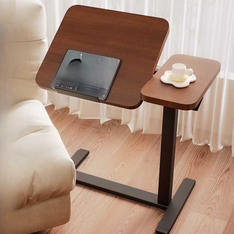 Casual Wood Laptop Cart with Adaptable Height, Swivel Wheels, and Tilt Feature