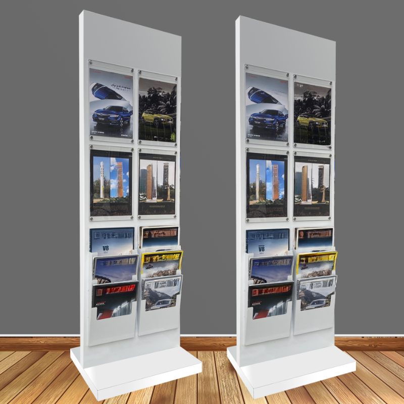 Art Deco Metal Magazine Rack with Shelves and Pocket, Standalone Design, 15 in & Above Length, 10 in & Above Height