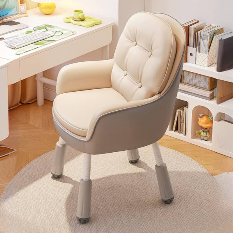 Modern Simple Style Ergonomic Light Gray/Navy Blue/Beige Upholstered/Hideskin Office Desk Chairs with Button-tufted Armrest