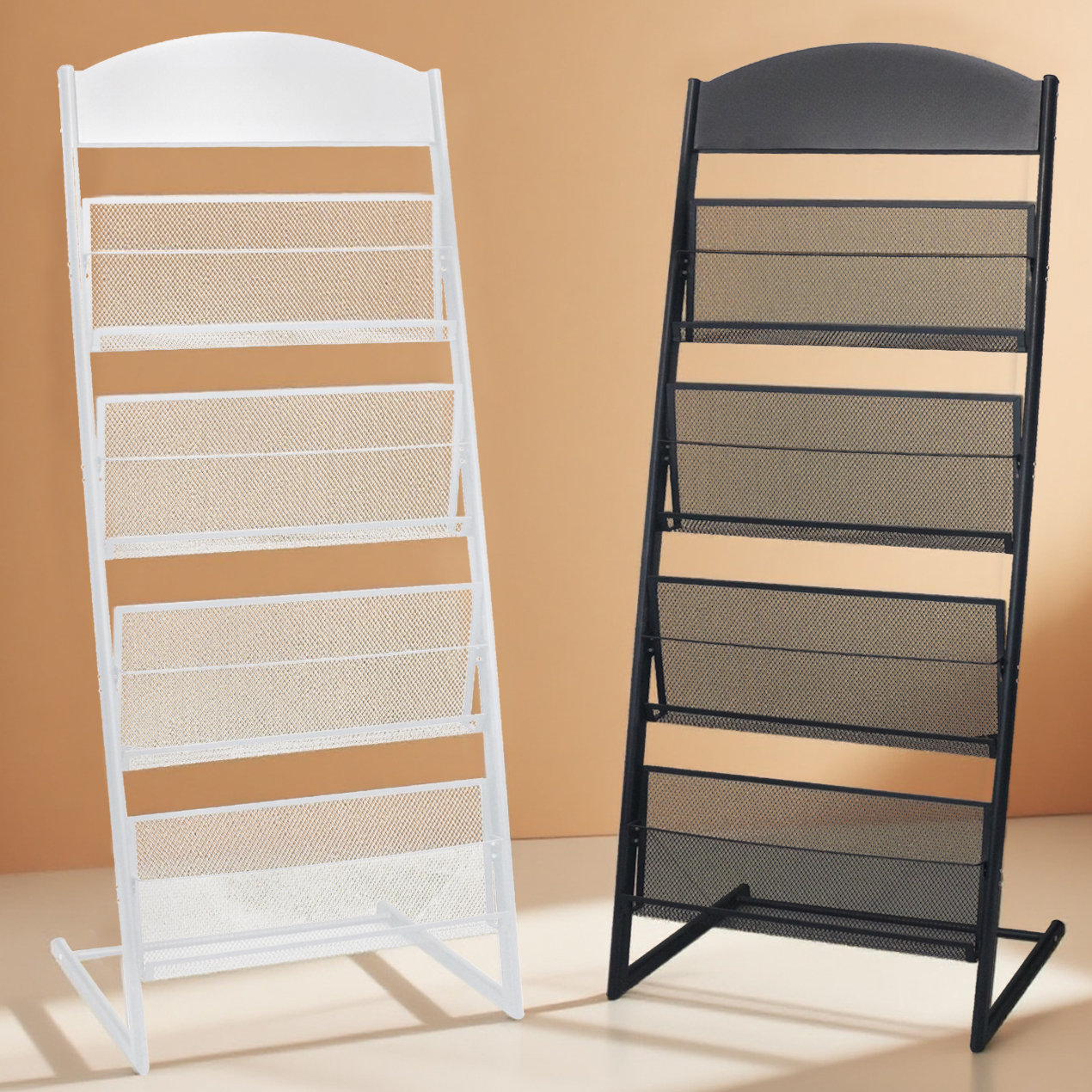 Art Deco Metal Magazine Rack with 15 in & Above Length, 10 in & Above Height, Shelves, and Standalone Design