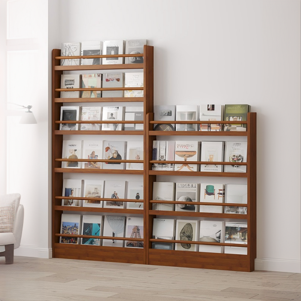 Cocoa Art Deco Wood Magazine Rack with 15 in & Above Length, 10 in & Above Height, Shelves, and Standalone Design