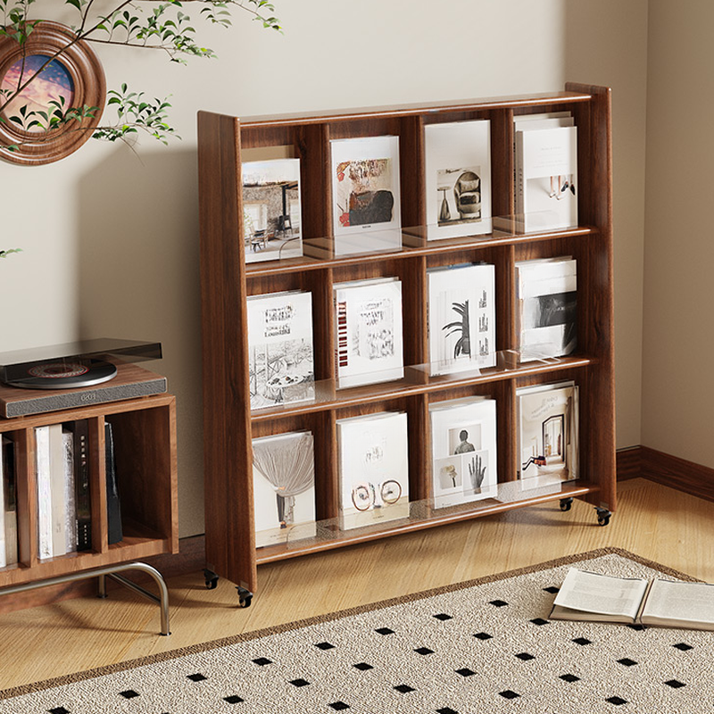 Art Deco Magazine Rack with 15 in & Above Length and 10 in & Above Height, Shelves Included, Standalone with Divider