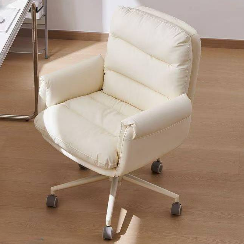 Modern Simple Style Office Desk Chairs in Hideskin with Light Gray/Apricot Colour/Beige Armrest, Wheeled Ergonomic Design, and Adjustable Back Angle