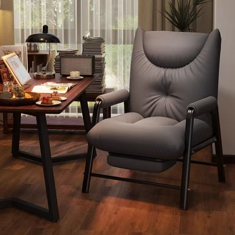 Office Desk Chairs with Upholstered/Hideskin in Ink/Dark Gray/Beige, Ergonomic Armrest, Foot Support, Adjustable Back Angle, and Button-tufted Design