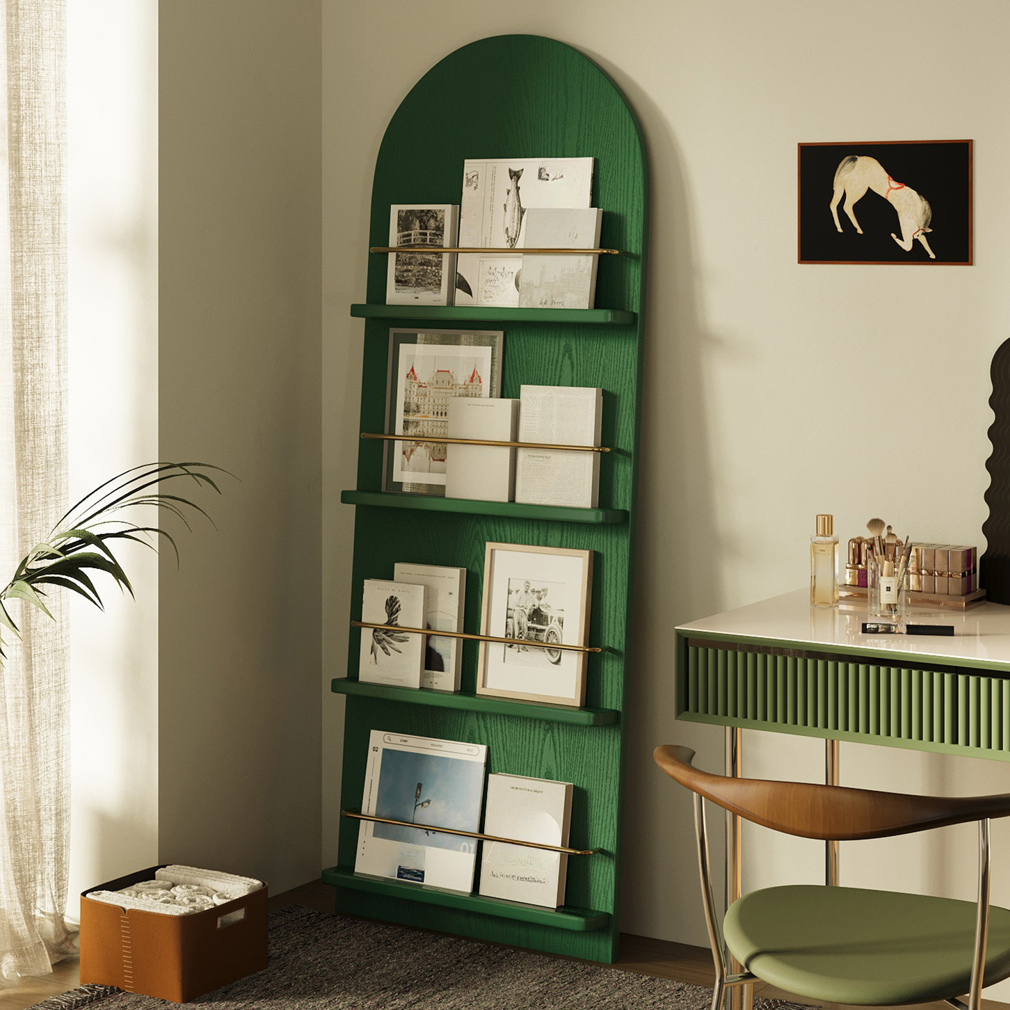 Art Deco Wood Magazine Rack with Shelves, 15 in & Above Length, 10 in & Above Height, Standalone Design