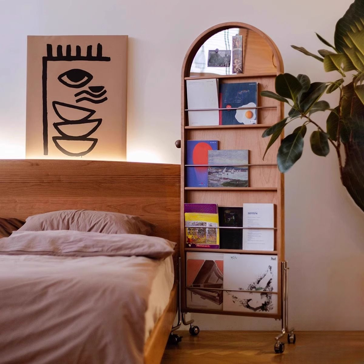 Art Deco Magazine Rack in Natural Wood, 15 in & Above Length, 10 in & Above Height, with Shelves and Standalone Design