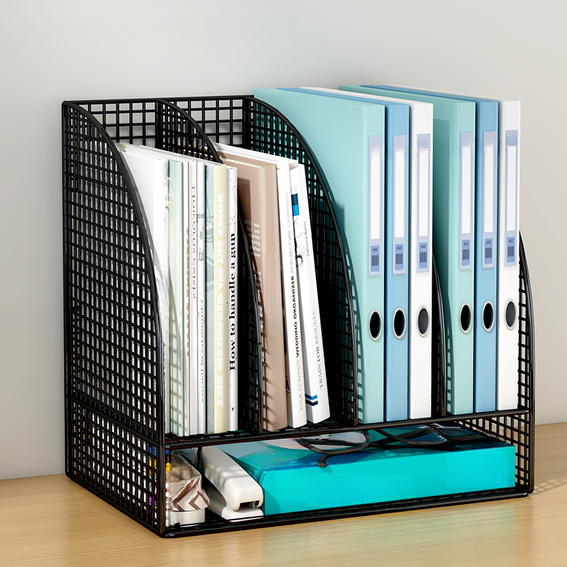 Art Deco Iron Magazine Rack with Shelves and Divider, 11 To 15 in/Up To 7 in/7 To 11 in Length, 10 in & Above Height