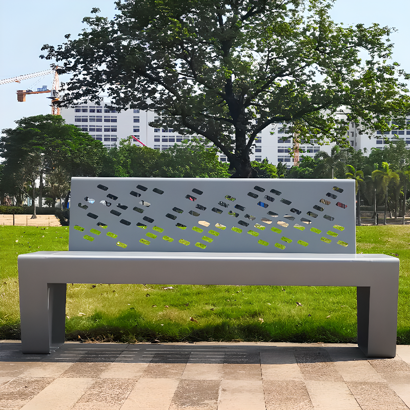 Simple Outdoor Bench with Alloy/Engineered Wood and Back
