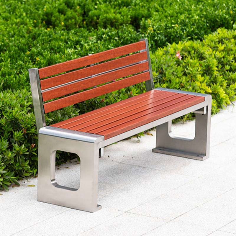 Simple Outdoor Bench with Stainless Steel and Back in Metallic Frame