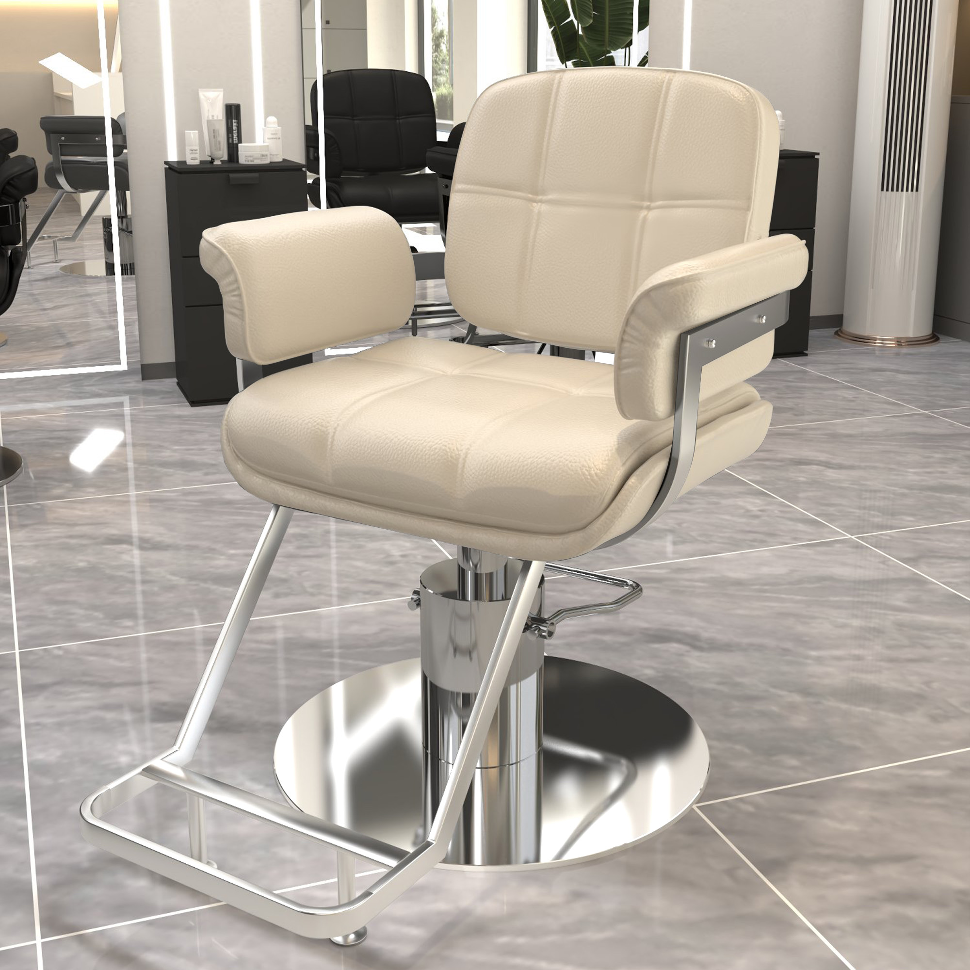 Ergonomic L-Shape Solid Colour Synthetic Leather Adjustable Styling Chair with Footrest