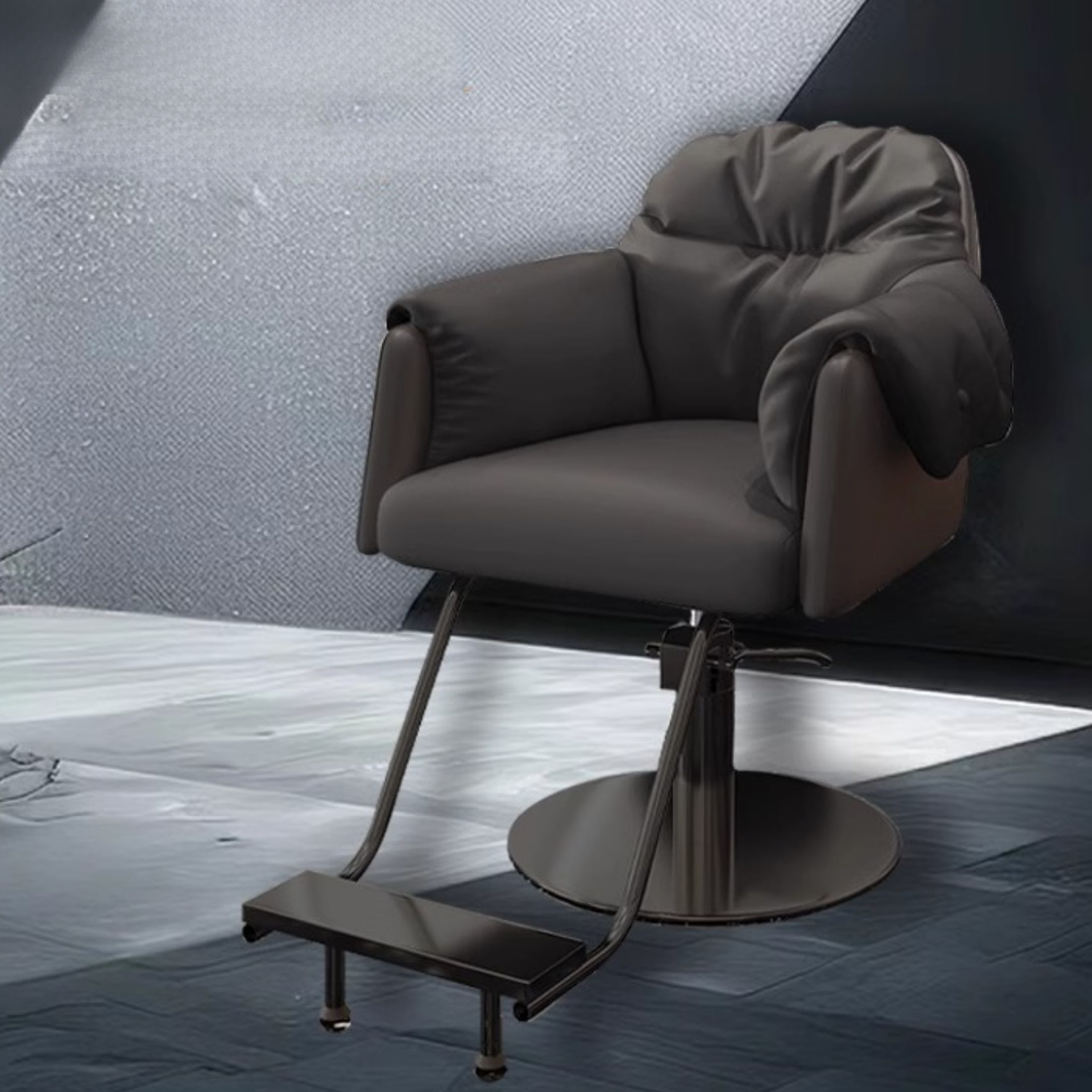 L-Shape Ergonomic Adjustable Solid Colour Vinyl Leather Styling Chair with Closed Back and Footrest