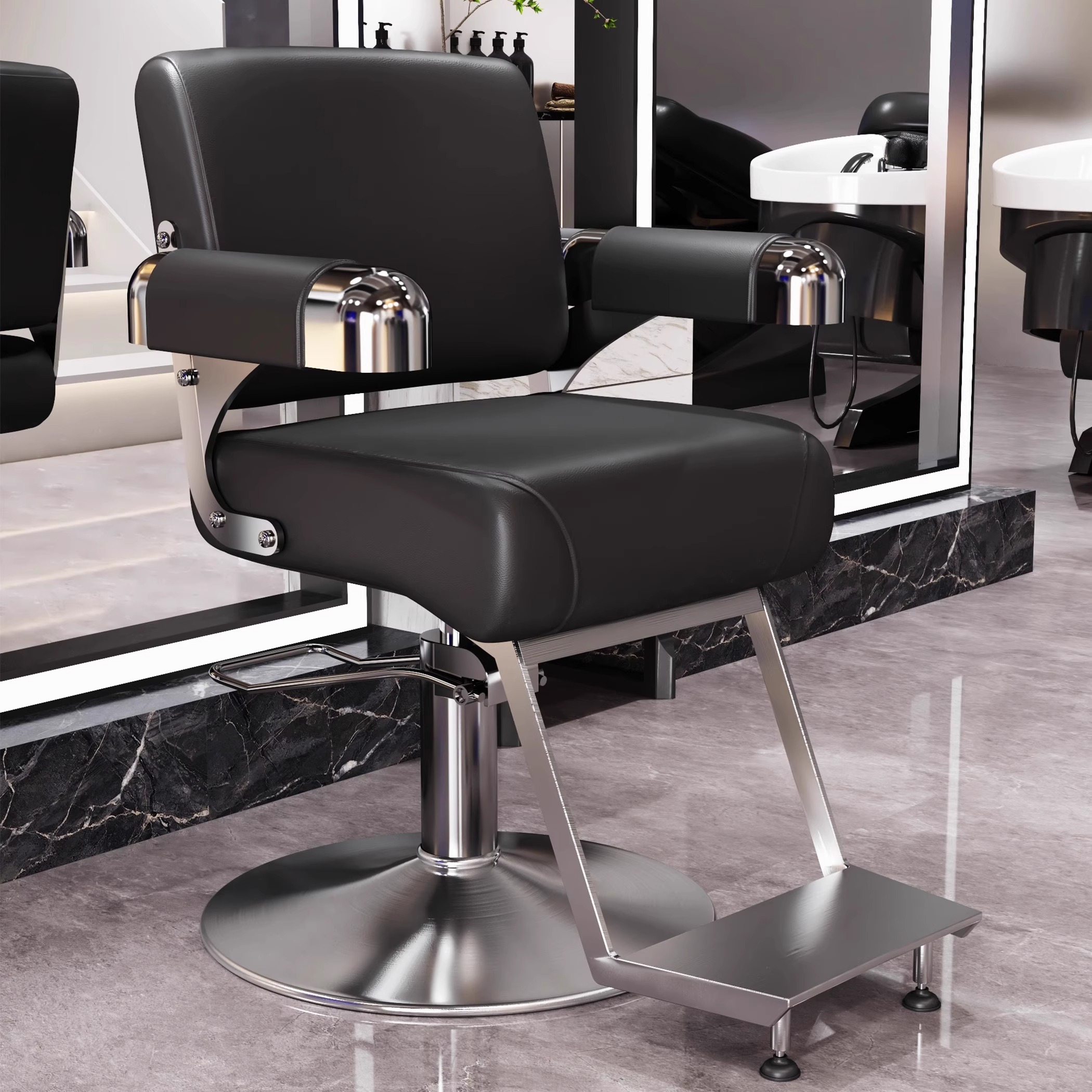 Ergonomic Rectangular Solid Colour Synthetic Leather Styling Chair with Footrest and Adjustable Features