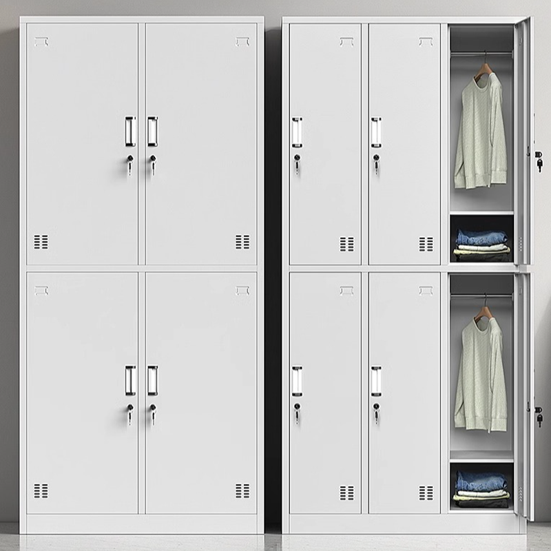 White Contemporary 5-tier/4-layer/2-layer Employee Lockers with Shoe Storage, Louvered Doors, 10 or More Compartments/9 Compartments/Eight Compartments, 3-Wide/2-Wide