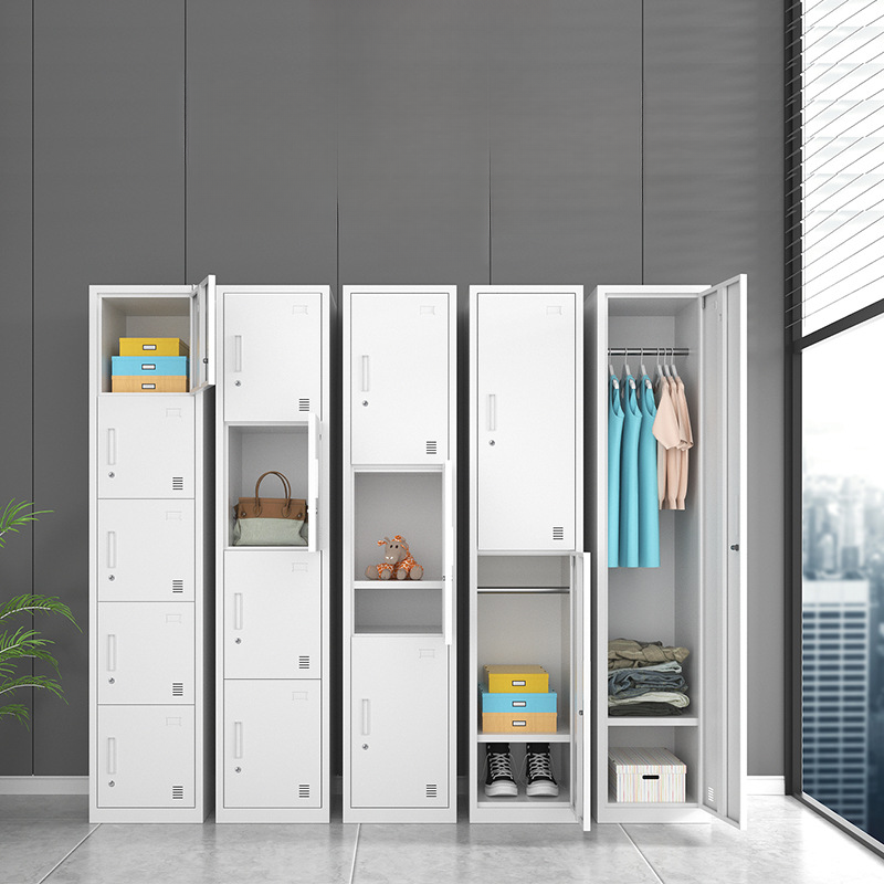 Modern Simple Style Chalk Metal 5-layer/4 Tiers/3-layer Employee Lockers with Louvered, Shoe Storage & Five Compartments/Four Compartments/3 Compartments