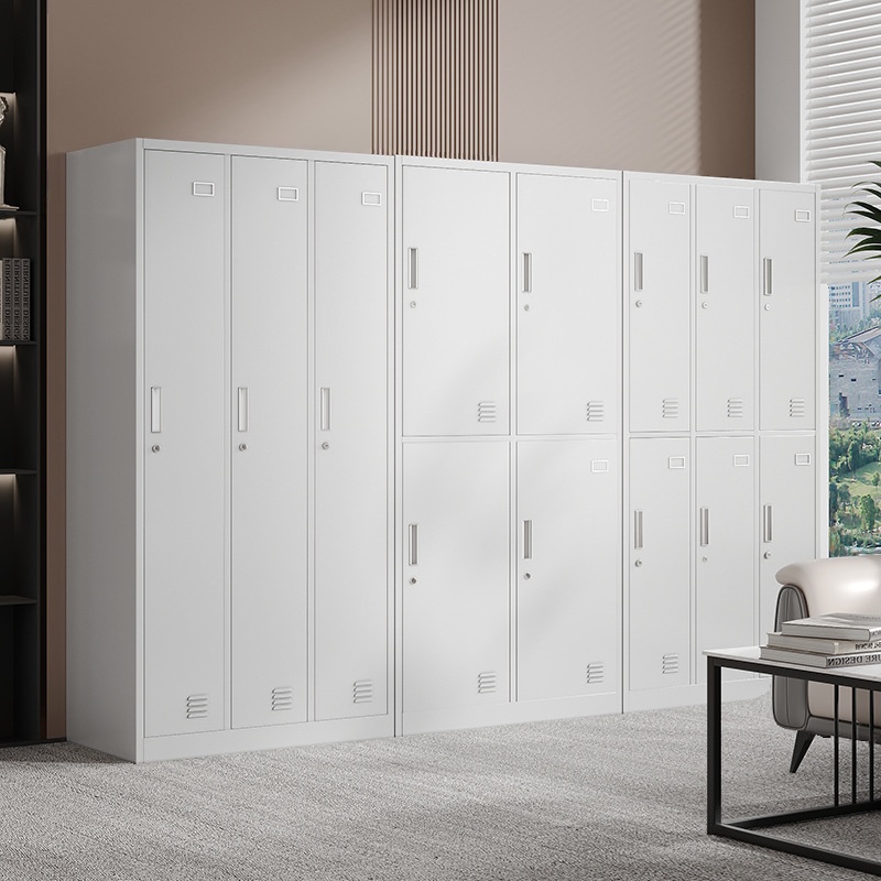 White Contemporary 2-layer/5-tier/4-layer Employee Lockers with Shoe Storage, Louvered/Clear Doors, 10 or More Compartments/Six Compartments/9 Compartments, 3-Wide/2-Wide
