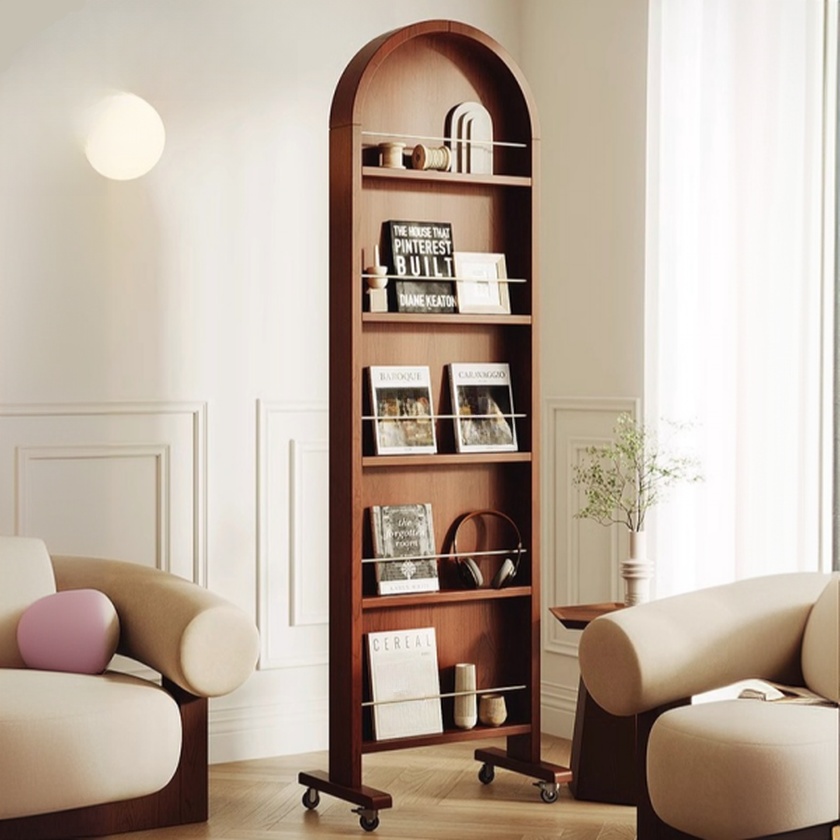 Art Deco Magazine Rack in Natural Wood, 15 in & Above Length, 10 in & Above Height with Shelves, Standalone